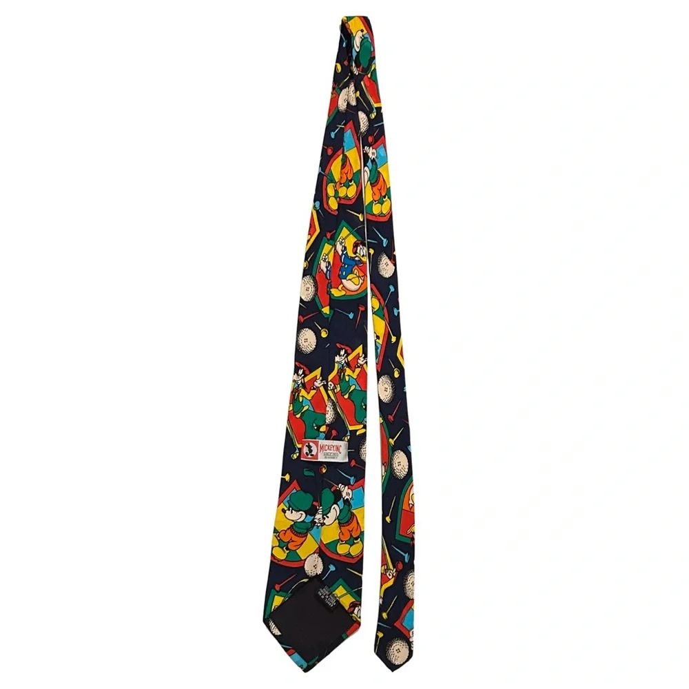 Vintage Disney Tie Mickey Mouse Golf Silk Novelty Retro 90s Preppy Country Club